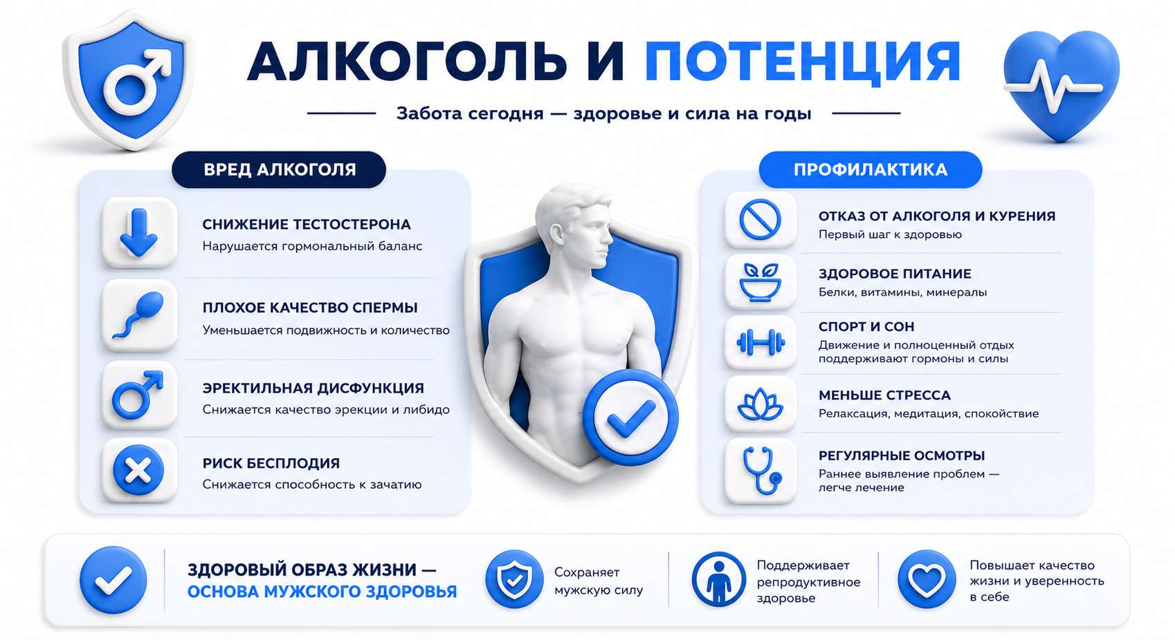 Инфографика на тему влияния алкоголя на мужскую потенцию